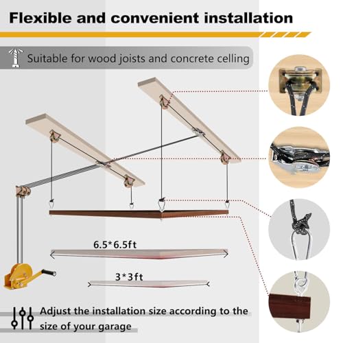 Overhead Garage Storage Lift - Heavy Duty Ceiling Mounted Garage Storage Lift System for Organization - 300lbs Weight, Supports 8-16ft Ceilings, Compatible Bronco, Weight, Wrangler (Deck Not Includ)