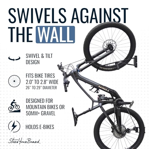 StoreYourBoard SwivelStow Bike Rack Garage Storage Rack 4 Pack - 4 Mountain Bike Bike Wall Mounts - Heavy Duty Bike Hanger - No-Lift Bike Rack Garage Storage Rack - Holds 70 lb Capacity