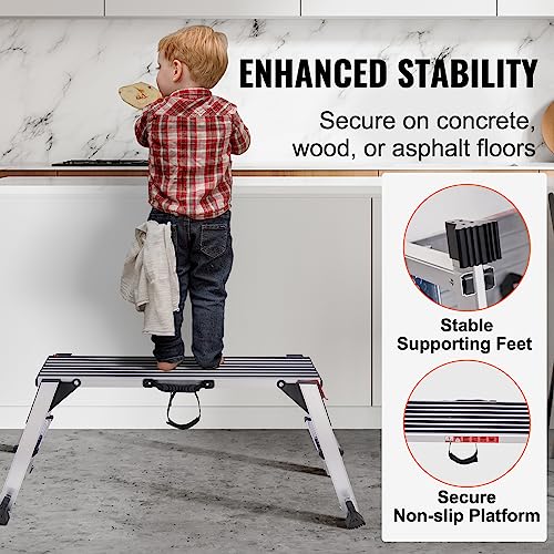 VEVOR Folding Work Platform, 40"×12"×20" Aluminum Drywall Stool Ladder, 660 lbs Load Capacity Heavy Duty Work Bench w/Non-Slip Feet, Ideal for Washing Vehicles, Cleaning, Painting, Decorating