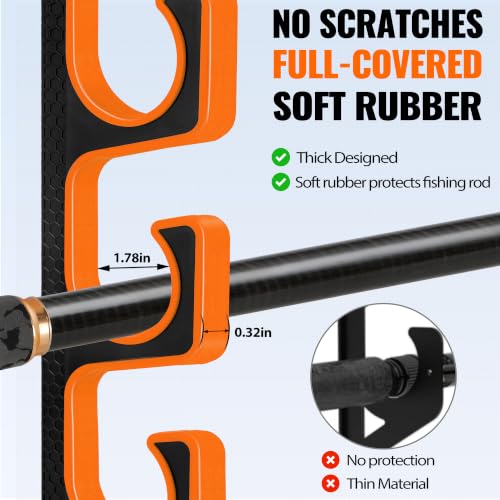 PLUSINNO H5P Fishing Rod/Pole Holders for Garage, Fishing Rod Holder Ceiling or Wall Mounted Rod Rack, Fishing Gear Equipment Storage Organizer Holds up to 5 Rods or Combos or Nets