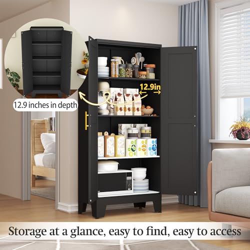 RISTERN Black Metal Storage Cabinet, 61" Steel Cabinets for Home Office, Kitchen Pantry Storage Cabinet with Doors and 3 Adjustable Shelves, Metal Tool Cabinet, for Office, Home, Garage, School