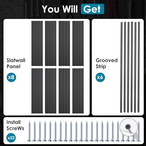 Brakki PVC Slat Wall Paneling 4x8 ft, Garage Organizer Storage System, Black Slatwall Panels for Garage Organization Product, Heavy Duty Wall Mounted Tool Storage for Home