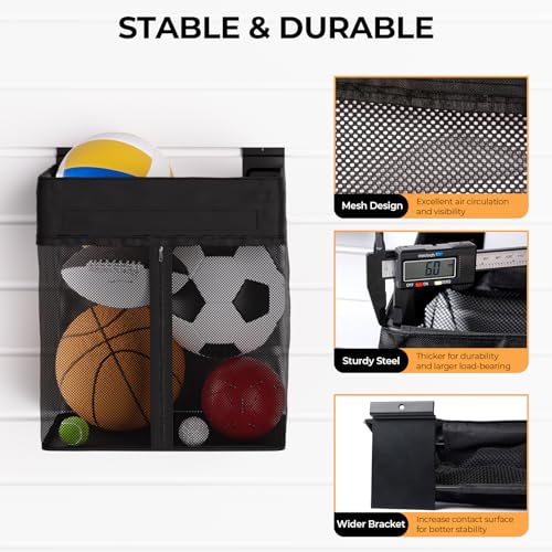 INCLY 10PCS Slatwall Accessories Kit, 2 Pack Large Mesh Slatwall Baskets with Zipper & 8PCS Heavy Duty Slat Wall Hooks, Mounted Slat Wall Accessory for Garage Home Storage & Organizing