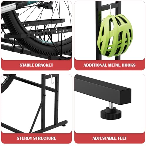 ETELI Bike Rack Garage Freestanding Bikes Rack Floor Stand Vertical Bike Stand Rack for Garage Organizer Indoor Outdoor Bikes Storage, Hold Max Tire Width 2.65”, Black