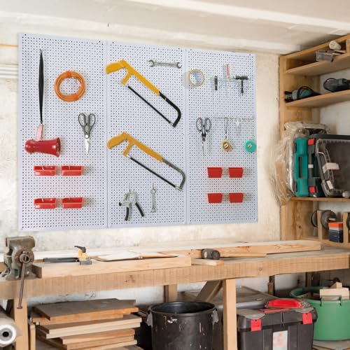 Daanxw Pegboard Rack Garage Storage Steel Horizontal PegBoard Pack,Steel Pegboard Heavy Duty- 3 Pack 16-Inch X 36-Inch Metal Peg Board Tool Organization Panels (White)