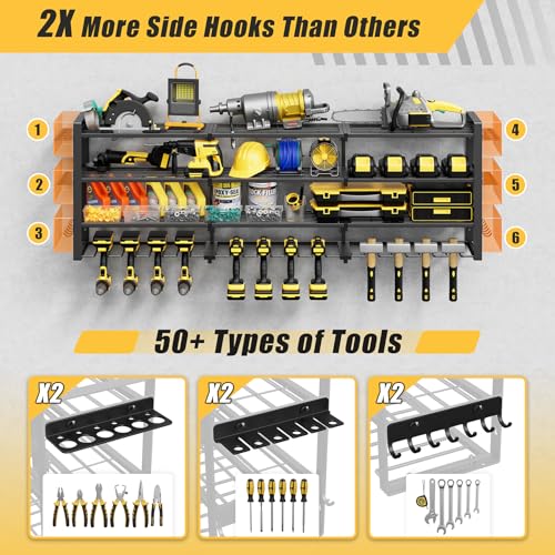 Jusgym Large 49''W Power Tool Organizer Wall Mount |650lbs Tool Garage Storage Rack with 12 Cordless Drill Holder |4-Tier Heavy Duty Garage Organization |Fathers Day Dad Gifts for Men