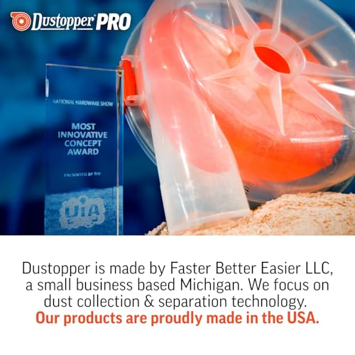 The Dustopper PRO, Low-Profile Dust Separator for Shop Wet/Dry Vacuums with at least 5HP. Includes High-Flow 90 Degree Sweep Elbows and Connection Hose. Fits Standard 5 Gallon Buckets, Made in USA