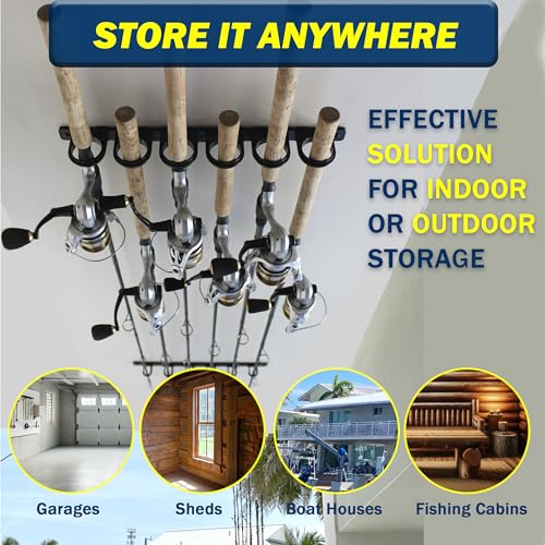 Rush Creek Creations Ceiling Fishing Rod Holder for 6 Rods, Garage Organization and Wall Storage, Horizontal Rack