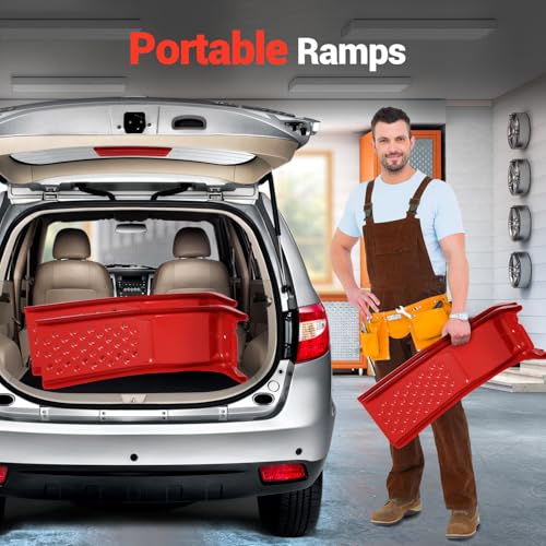 Garvee 8 in Lift Solid Steel Car Ramp 8000 LBS Capacity, 2000 LBS Per Ramps, Heavy Duty Truck Ramps for Car Repair or Vehicle Maintenance, 2 Pack Car Ramps, Red