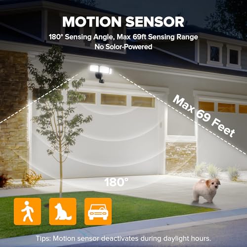 LUTEC 72W 7500LM LED Security Lights Motion Sensor Light Outdoor, 5000K Daylight, IP65 Waterproof, Dusk to Dawn, 3-Head Motion Detected Flood Light for Garage, Yard, Porch(Black)