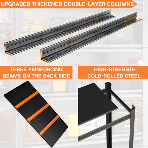48''W Garage Shelving,3300LBS Heavy Duty Garage Shelving,73.2"H Industrial Shelving,Adjustable Storage Shelf Unit with Double Layer Posts for Garage,Basement,Warehouse,Commercial,Black 5 Tier