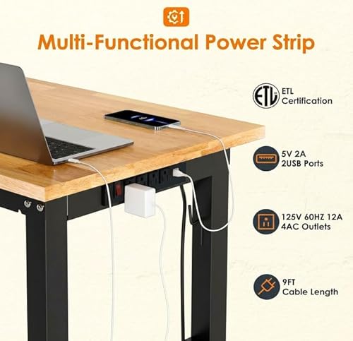 TLGREEN 48" Adjustable Workbench | Solid Rubberwood Top | 2000lbs Heavy-Duty Work Table | Pegboard, Hooks & Power Outlets | Garage, Workshop, Office