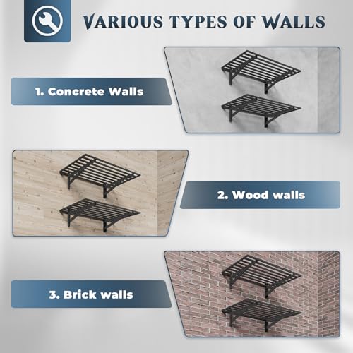 Jusgym 2-Pack 2x3ft Garage Shelving Wall Mounted, 2' x 3' Heavy Duty Garage Storage Shelves with Hooks, 500LB Capacity