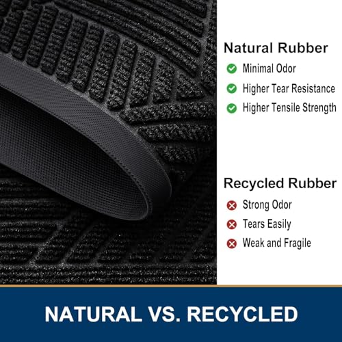 Smiry Front Door Mat Outside Entrance, Heavy Duty Sturdy Natural Rubber Doormat, Trap Dirt and Moisture, Easy Clean Low Profile Mats for Indoor Outdoor Entry, Irregular Triangle (29.5x17, Black)