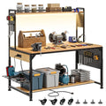 DWVO 59in Large Adjustable Height Workbench with Pegboard, 1100lb Heavy Duty Work Bench on Wheels, 59"x31" Work Table with AC/USB Outlet, Storage Shelf, LED Light, Hooks, for Garage, Workshop, Home