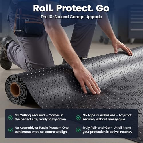 KROAK Containment Mat, Garage Floor Mat 7.5x17ft, Stops Winter Salt Damage & Mess, 2mm Thickest PVC, Heavy Duty Waterproof Shield for Concrete, Easy Clean Cover for SUV, Truck, Car - Black