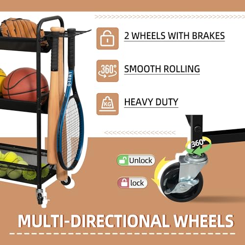 STORAGE MANIAC Basketball Rack 3-Shelf Training Stand with Wheels