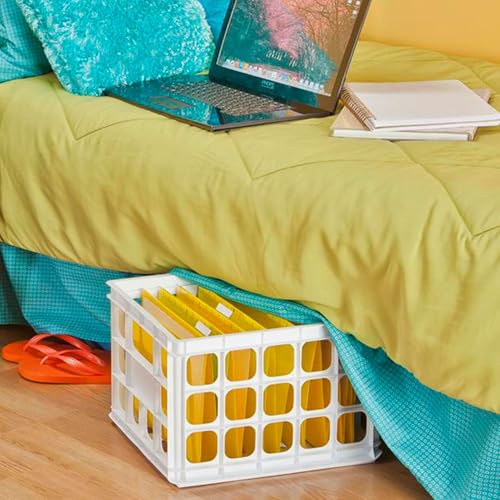 Sterilite Storage Crate, Stackable Plastic Bin Open Basket with Handles, Organize Home, Garage, Office, School, White, 6-Pack