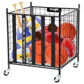YES4ALL Metal Rolling Sports Ball Storage Cart with Lockable Wheels – Heavy-Duty Basketball, Football & Volleyball Holder for Garage, Gym or School – Large Equipment Organizer with Easy-Access Elastic Bands