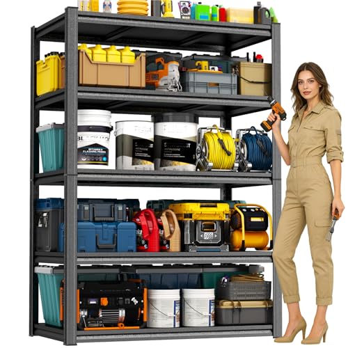 PRESTELION Garage Shelving 40" W Storage Shelves 3000LBS Heavy Duty Metal Shelving Unit 5 Tier Adjustable Shelf for Kitchen Warehouse Pantry Basement, Black (Black, 72" H x 40" W x 16" D, 5-Tier)