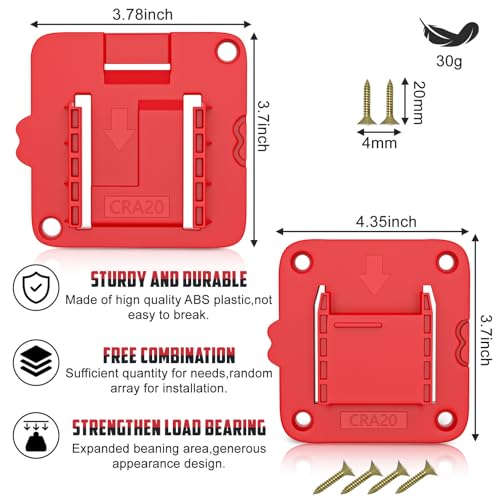 Crivnhar 10 Packs Tool Holder and Battery Mount Holder Compatible for Craftsman 20V, 5 Pack Battery Mounts Rack Fit for 20V Batteries, 5 Pack Drill Tool Hangers Storage Organizer(w/30 Screws)