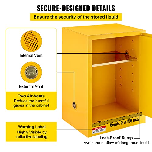 VEVOR Flammable Cabinet 18" x 18" x 35", Galvanized Steel Safety Cabinet, Adjustable Shelf Flammable Storage Cabinet, for Commercial Industrial and Home Use, Yellow: Industrial & Scientific