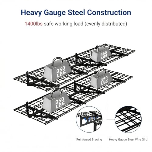 FLEXIMOUNTS 2-Pack 2x6ft Garage Shelving 24-inch-by-72-inch Heavy Duty Wall Mounted Shelves Garage Storage Rack Floating Shelves, 1400lbs Load Capacity, Black, Classic Series