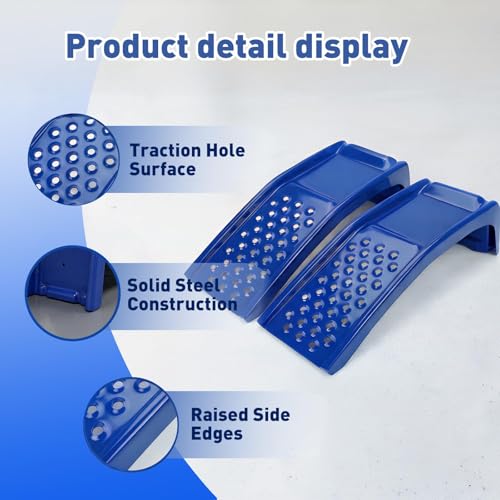 Heavy Duty Car Ramps for Oil Changes, 2 Pack Solid Steel Vehicle Ramps, 8,000 LBS Capacity Per Pair, 35" x 12" x 9.5", Auto Service Ramps, 9" Tire Track Width, Traction Hole Surface, Blue