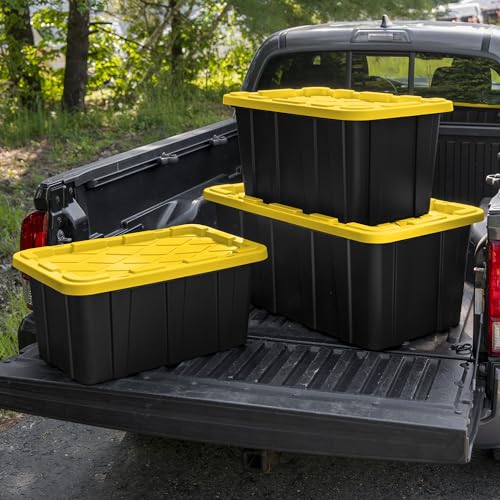 Sterilite 4-Pack Industrial Tote, Plastic Storage Container Bins with Lids, 38 Gallon - Heavy-Duty Organizing Containers for Closet, Bathroom, and Office