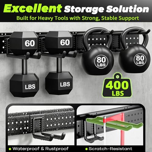 HOLDRAIS Garage Tool Organizer Wall Mount, 49.5 Inch Heavy Duty Garage Organization System with 10 Adjustable Hooks, Garden Tool Storage Rack for Garage, Yard & Shed, Holds Up to 400 lbs