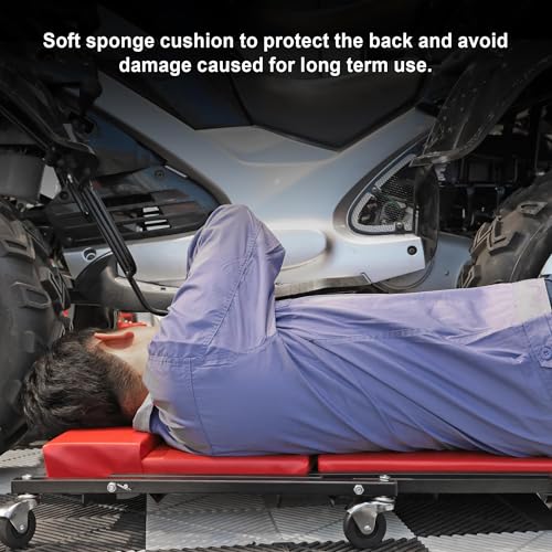 BIG RED ATR6505R-2 Torin Z-Creeper Seat: 36" Foldable Creeper, 2-in-1 Garage Shop Creeper for Auto Repair with 6pc Wheels, 300 lbs Capacity - Red