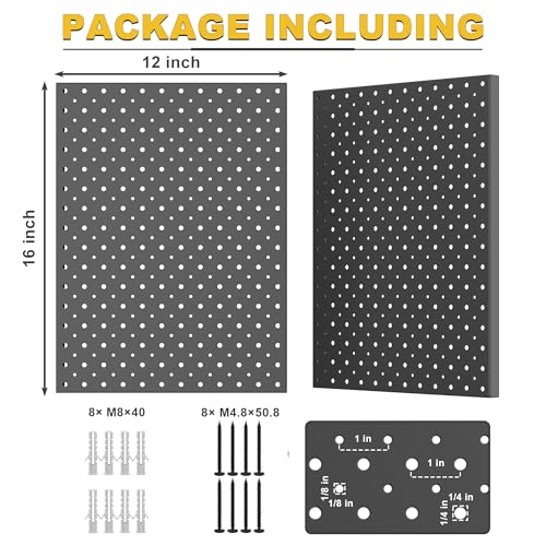 Ultrawall Metal Pegboard Panels, Pegboard Wall Organizer, Black Peg Boards for Wall, Garage Tool Storage Organization, 12"X16", 2pcs