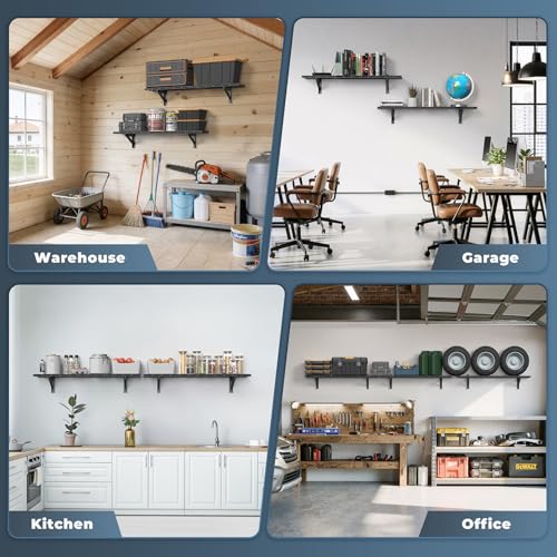 Jusgym 2 Pack Heavy Duty Garage Wall Shelving Set (1x4ft), Wall Mounted Garage Shelves 700lbs Capacity, 12"x48" Shelf Storage Rack Floating Shelves, Black