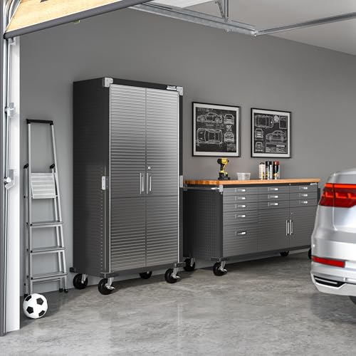 Seville Classics UltraHD Solid Steel Rolling Lockable Metal Storage Cabinet Locker Organizer, w/Adjustable Shelves for Garage, Warehouse, Office, Classroom, Graphite, 36" W x 18" D x 72" H