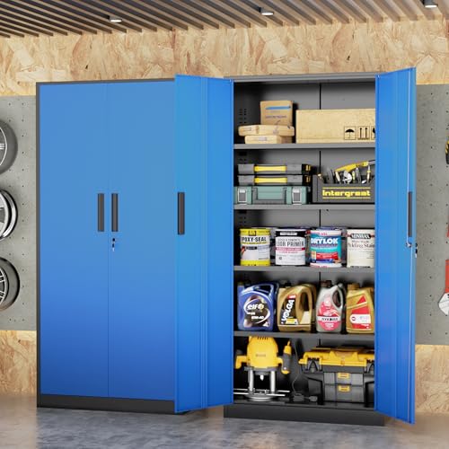 Bonusall 72" Metal Garage Storage Cabinet, 2 Locking Doors & 4 Adjustable Shelves Tall Storage, Heavy Duty Steel Tool Cabinet for Home, Office, Warehouse, School - Black Blue