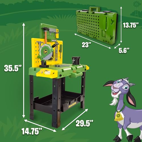 John Deere Kids Workbench, Power Tools Workshop, Build Your Own Toy Tool Box with 39 Realistic Toy Tools and Accessories, 5+