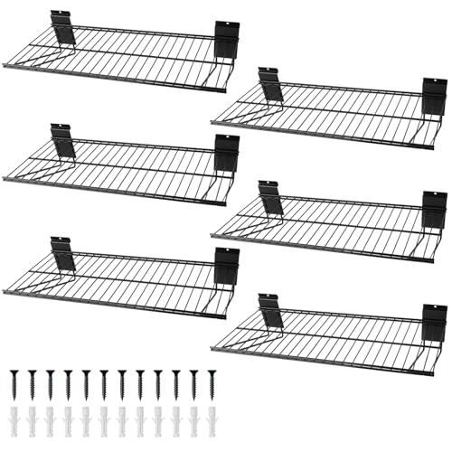 GMSXCC Slat Wall Shelves Accessories - 24 Inch Slatwall Wire Shelf Heavy Duty Storage Garage Shelving Wall Mounted (6 Pack)