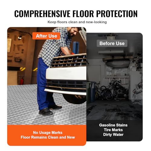 VEVOR Garage Floor Tiles 12 x 12 x 0.53 inch, Interlocking Design Ease of Installation Double-Sided Texture Non-Slip Sturdiness, for Garages, Basements, Repair Shops, Silver, 50 Pack