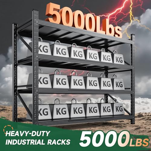 Letaya 71.3" W Metal Storage Shelves,5000LBS Heavy Duty Garage Shelving Units, 4 Tier Adjustable Utility Rack Shelf,Large Industrial Shelves,for Shop,Warehouse,Black (71.3" W x 24" D x 70" H)