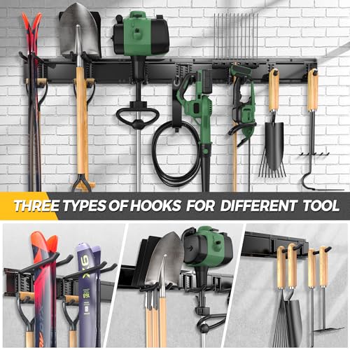 LBT 49.5"Garage Tool Organizer Wall Mount 500lbs Garden Tool Organizer for Garage with Adjustable Hooks,Heavy Duty Yard Tool Storage Rack, Anti-Rust Shed Rack Holder Hanging Rake Broom Mower Snowboard