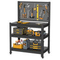 Work Bench with Pegboard,Heavy Duty Workbench with Wheels Adjustable Shelves,Tool Cart,Work Table for Garage Warehouse47.2 H*33.46" W*18" D