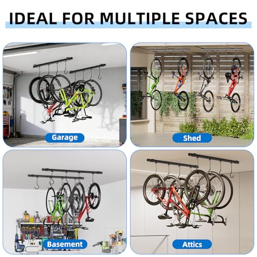 Urban Deco Ceiling Mounted Bike Rack for Garage, Indoor Metal Bike Hanger with 8 Adjustable Ceiling Hooks Hold 4-8 Bikes, Space-Saving Garage Bike Storage for Storing Bike (2-Piece Set)