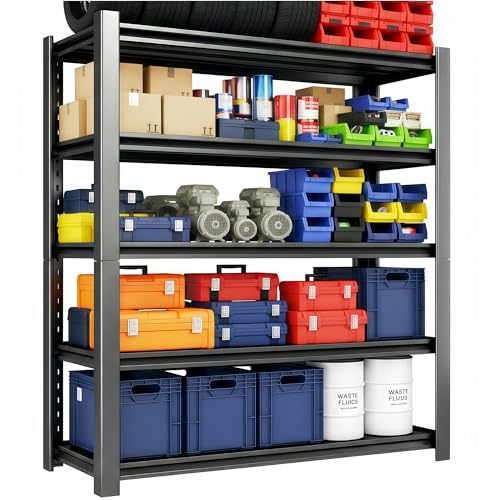 Lionhon 3500 LBS Storage Shelves,Garage Shelves,5-Tier Adjustable Shelving Units and storagefor Garage, Basement, Warehouse, Pantry 48" W x 20" D x 74" H,Black