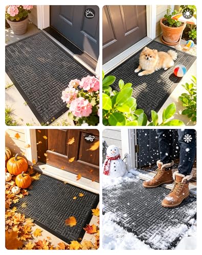 Mibao Front Door Mat, Heavy Duty Durable Welcome Mat for Outdoor Indoor, Dirt Trapper Waterproof Super Absorbent Door Mat for Entryway Outside Patio Porch, 29.5" x 17", Grey