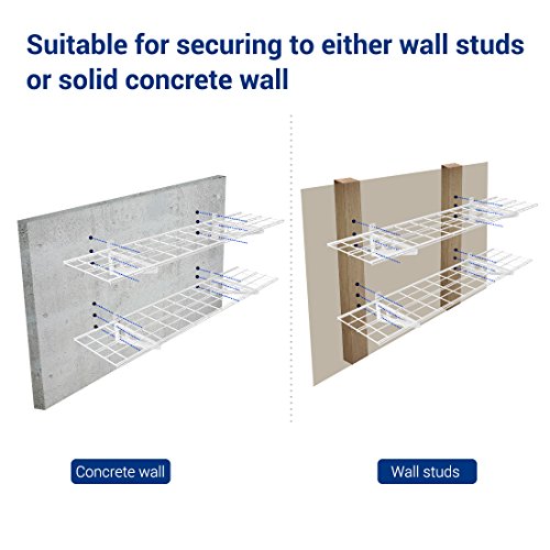 FLEXIMOUNTS WR14-SBA 1' x 4' Wall Shelf Garage Storage Rack (2 Pack), White, 12" x 48"