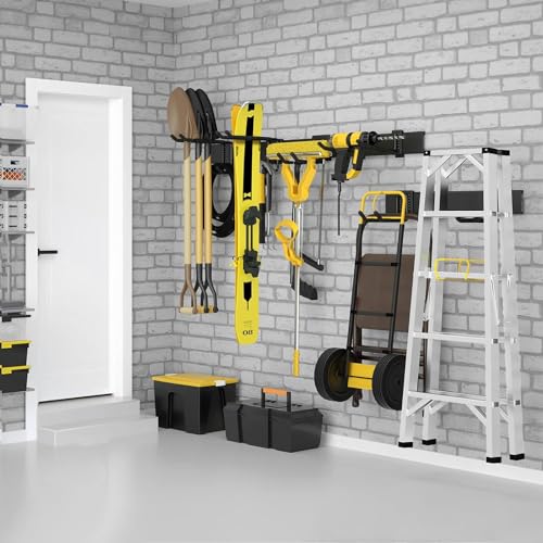 64 Inches Garage Storage, UUP Garage Organization Wall Mount Garden Tool Organizer, 620lbs Adjustable Metal Hooks, Yard Shed Rail Rack, Lawn Tool Holder for Hanging Rake Broom Mop Snowboard, Home Gift