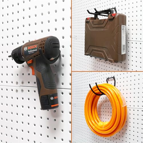 HUHOLE 10-Pack Heavy Duty Pegboard Hooks for Power Tools & Garage Organization, Vinyl-Coated Steel Drill Holders & Utility Hangers, Fits Standard 1/4" Pegboards