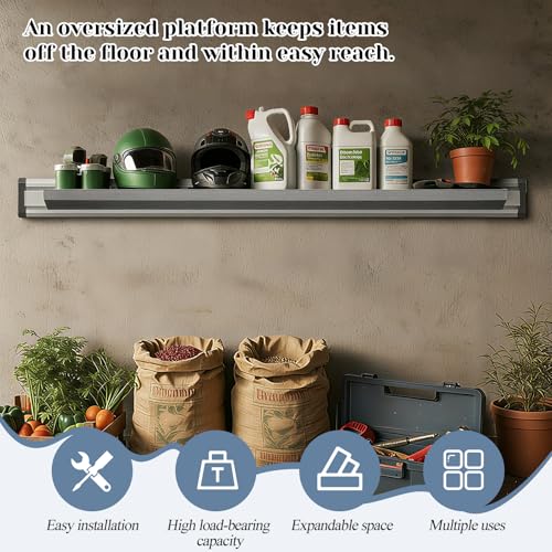 DoubleFill 1 Pack 48 x 12 Inches Heavy Duty Solid Shelf Steel Wall Mount Floating Shelf Holds 50 Lbs for Storing Seeds, Fertilizer, Garden Tools, General Supplies (Black)