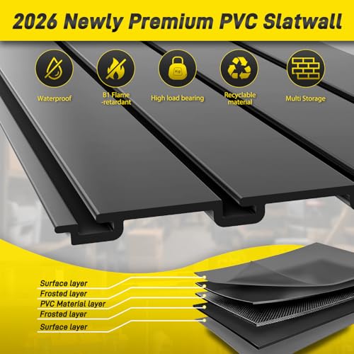 Avalution Slat Wall Paneling,4x12 ft PVC Garage Slat Wall Storage Systems,Black Slatwall PVC Wall Panels Wall Mounted,Heavy Duty Slatwall Panel Garage Storage Organization for Garage Workshop Storage