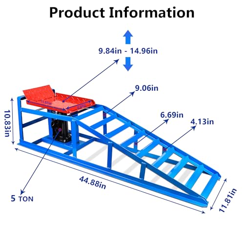 2PCS Hydraulic Car Ramps, 5T 11000lbs Heavy Duty Adjustable Steel Lift Ramps, Hydraulic Vehicle Ramps Lift Ramp for Oil Changes, Car Lifts for Home Garage, Vehicle Auto Garage Repair (Blue)